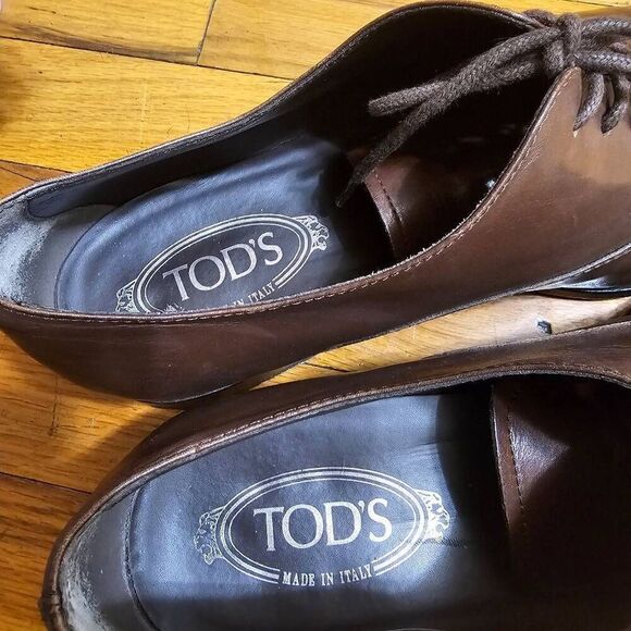 TOD'S Men's Brown Leather Lace Up Oxford Cap Toe Shoes Size 9 - Picture 7 of 10
